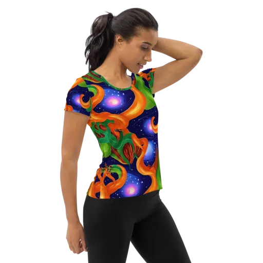 Cosmic Aviary on a Women's Athletic T-Shirt