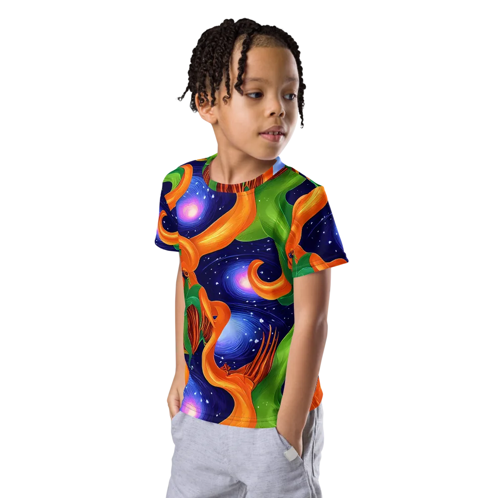Cosmic Aviary on Kids Crew Neck T-Shirt — Left Front