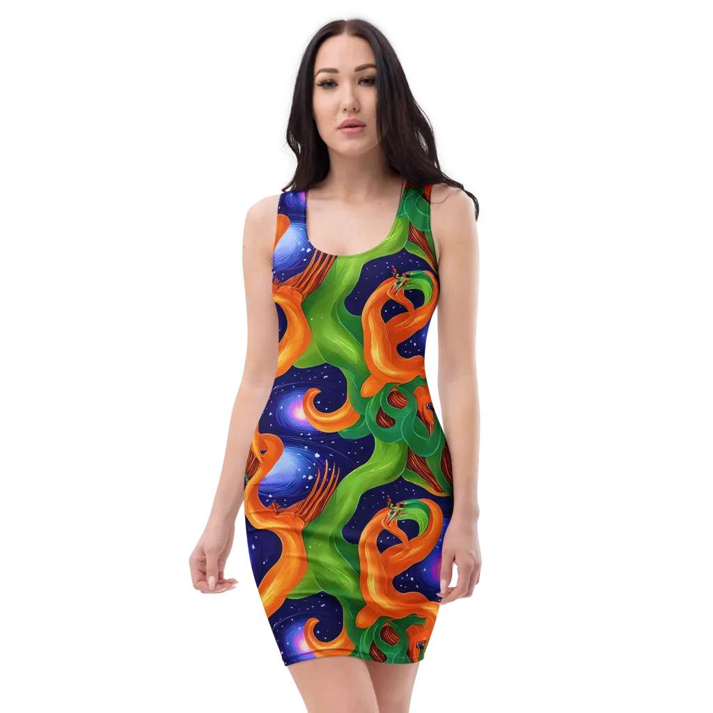 Cosmic Aviary on Bodycon Dress — Front