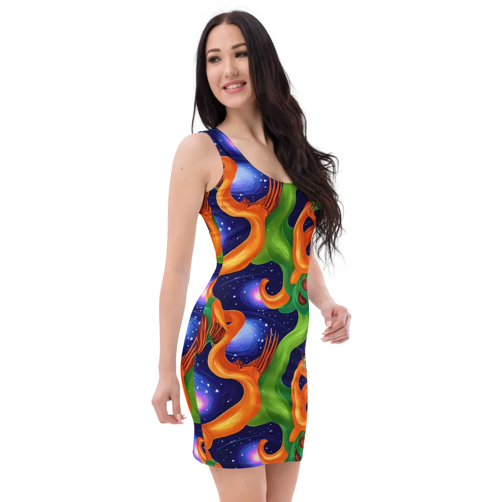 Cosmic Aviary on Bodycon Dress — Right Front