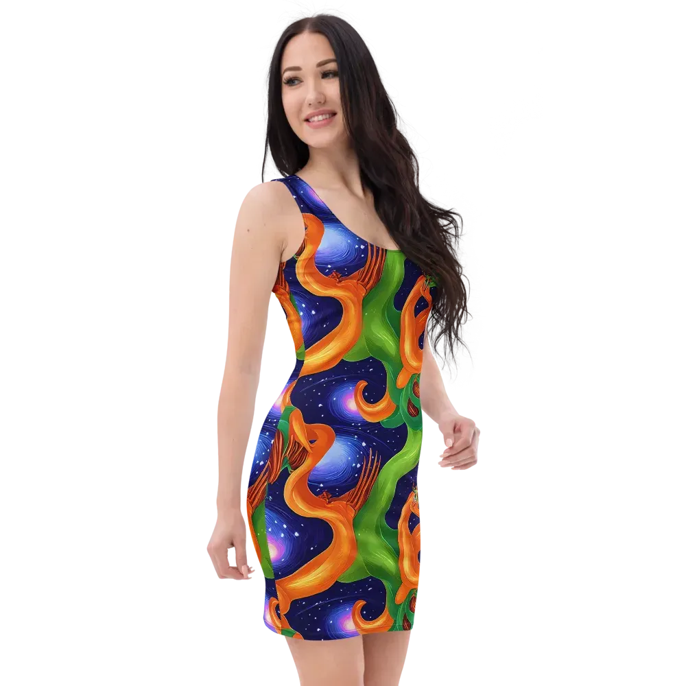 Cosmic Aviary on Bodycon Dress — Right Front