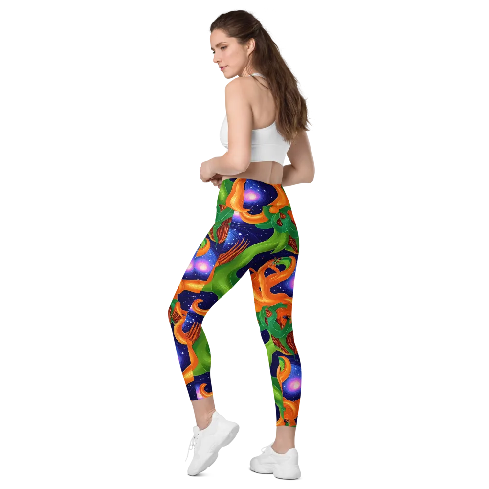 Cosmic Aviary on Leggings with Pockets — Left Back