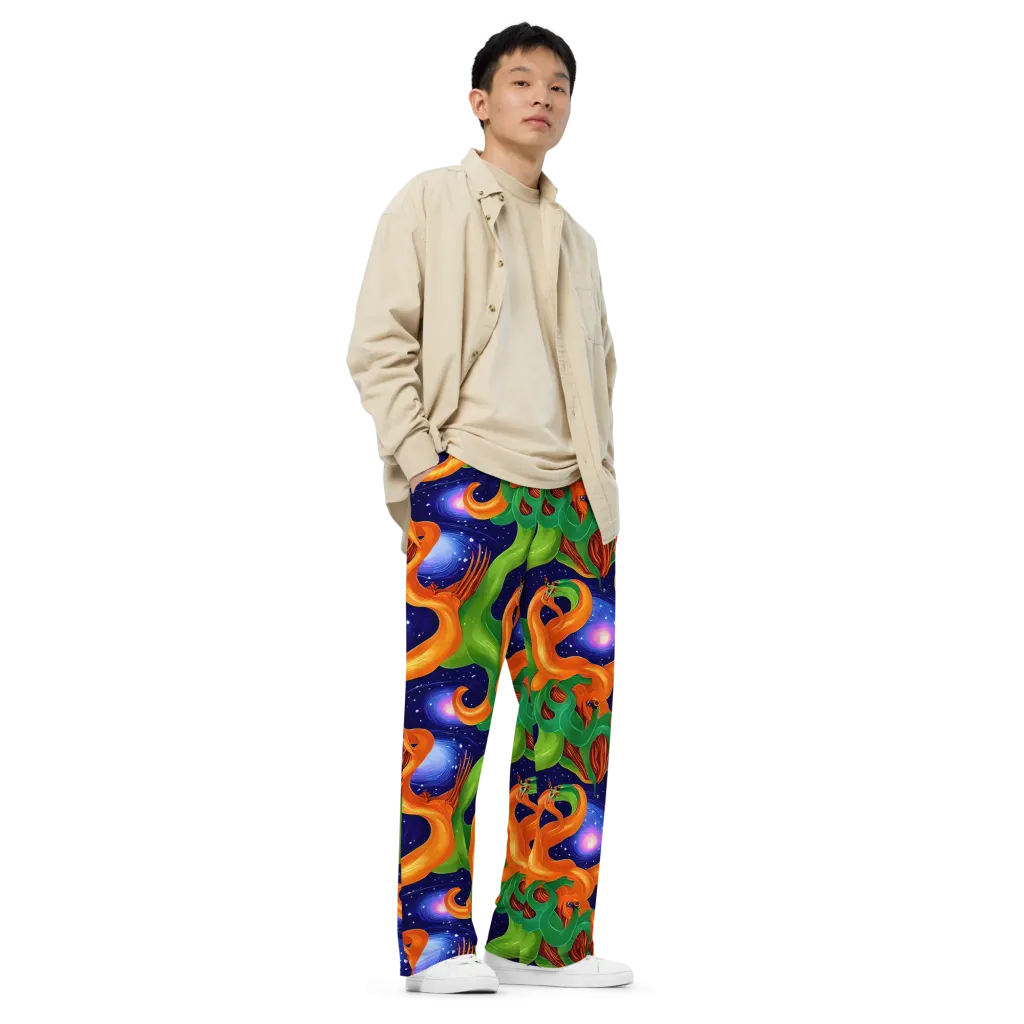 Cosmic Aviary on Wide-Leg Pants — Right Front