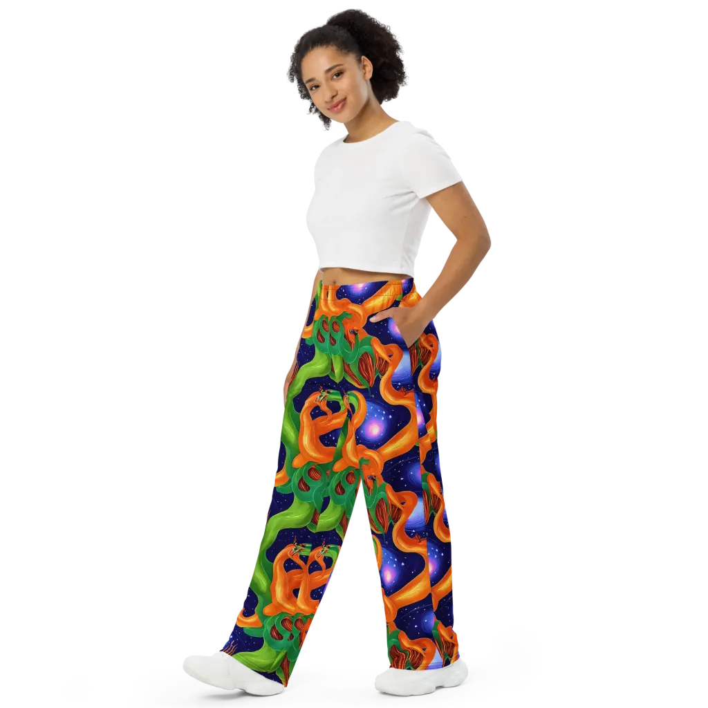 Cosmic Aviary on Wide-Leg Pants — Left Front
