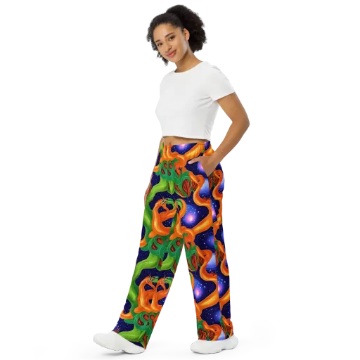 Cosmic Aviary on a Wide-Leg Pants