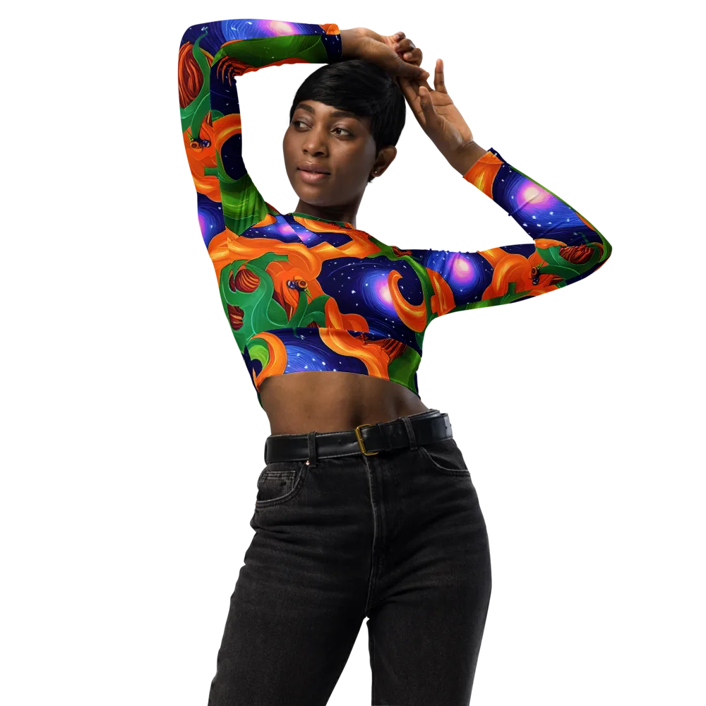 Cosmic Aviary on Long Sleeve Crop Top — Front
