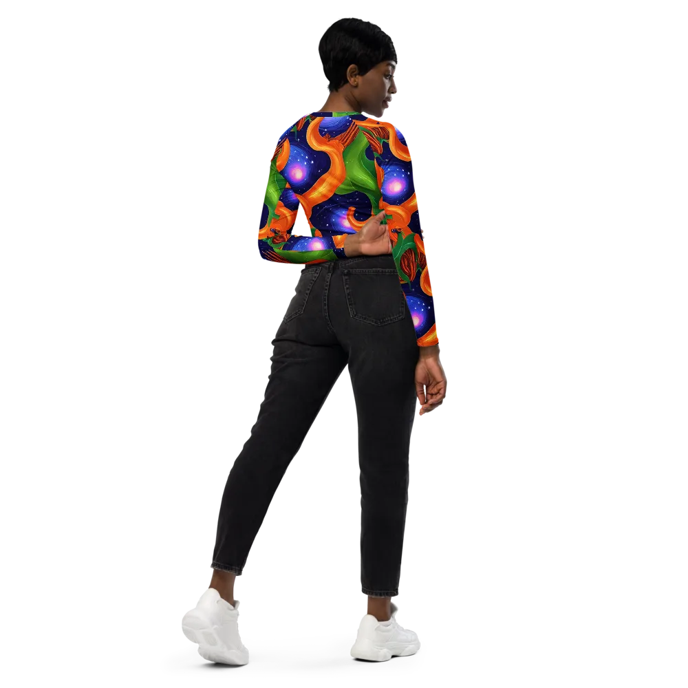 Cosmic Aviary on Long Sleeve Crop Top — Right Back