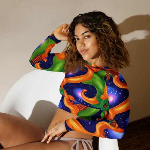 Cosmic Aviary on a Long Sleeve Crop Top