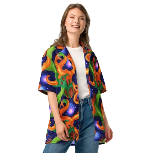Cosmic Aviary on a Button Shirt