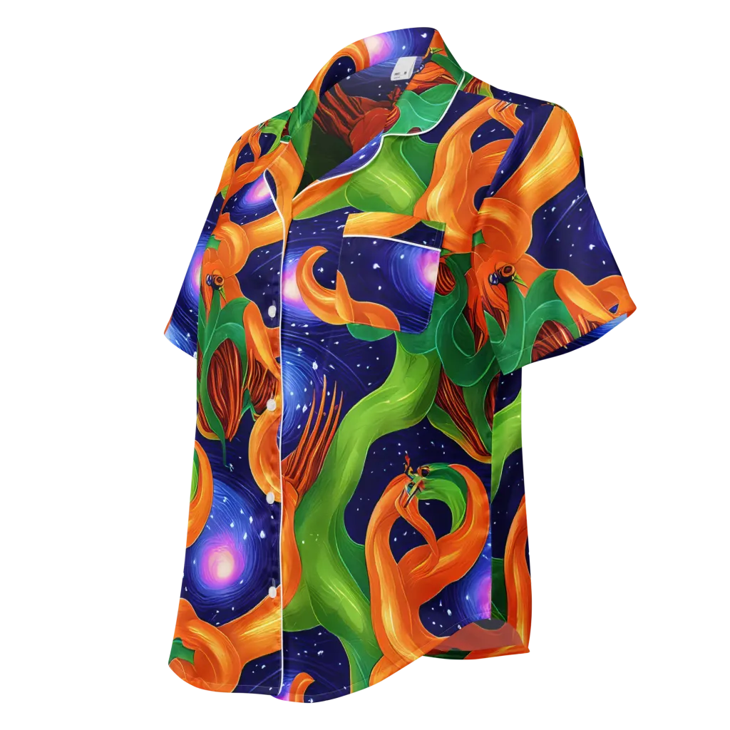 Cosmic Aviary on Women's Short Sleeve Pajama Top — Left Front