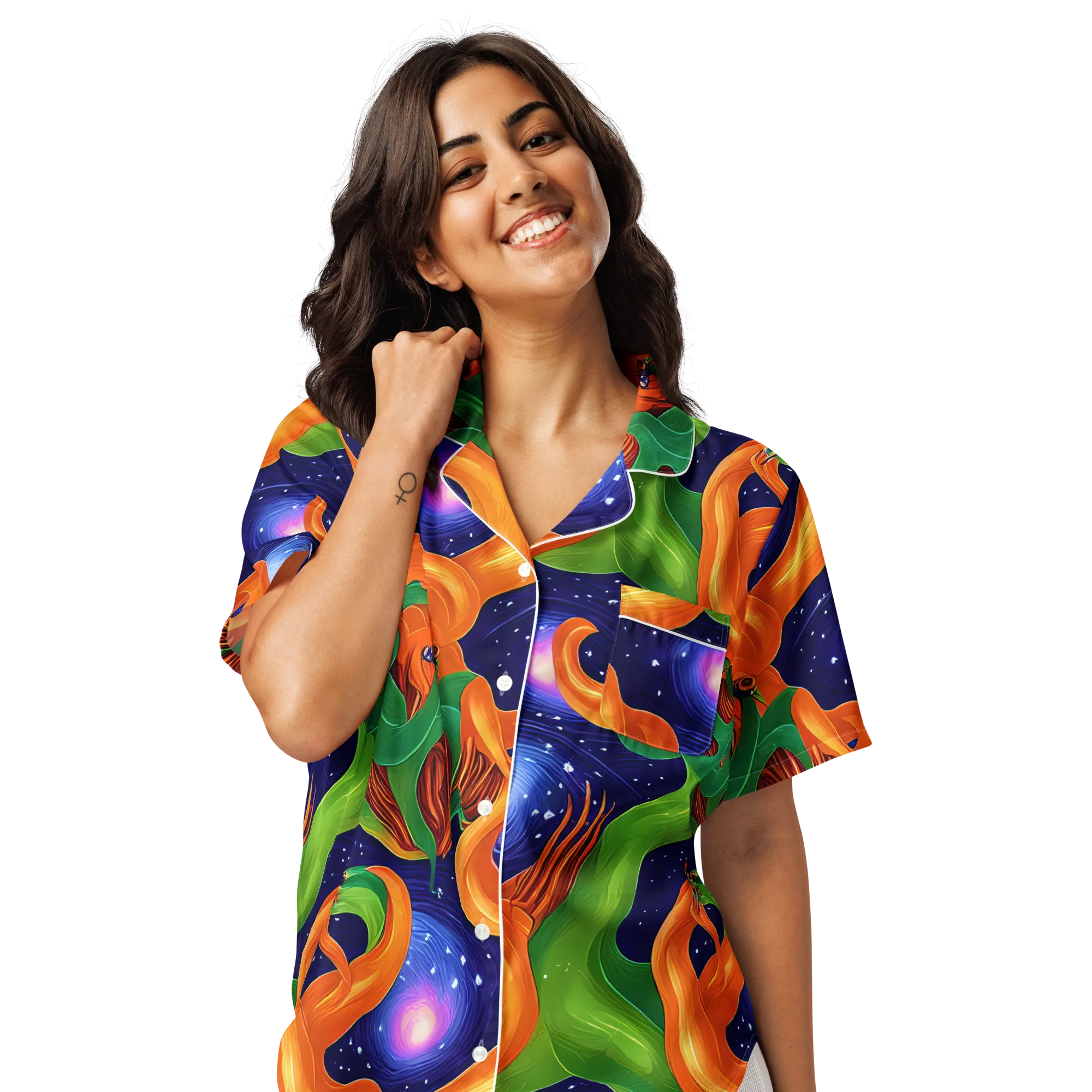 Cosmic Aviary on Women's Short Sleeve Pajama Top — Front