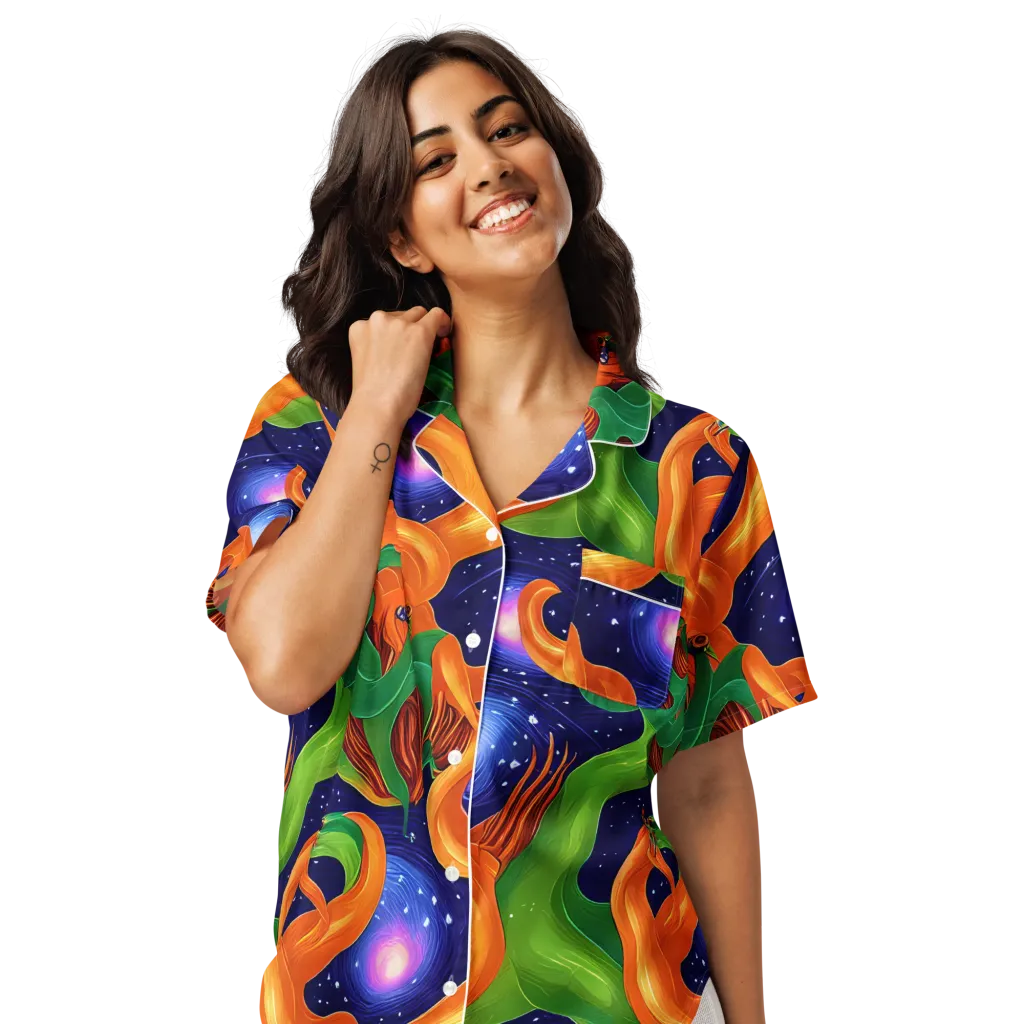 Cosmic Aviary on Women's Short Sleeve Pajama Top — Front