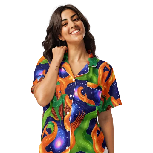 Cosmic Aviary on a Women's Short Sleeve Pajama Top