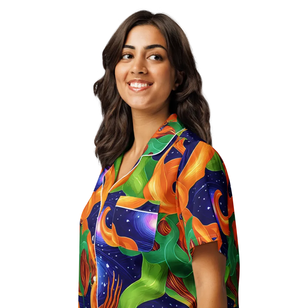 Cosmic Aviary on Women's Short Sleeve Pajama Top — Left Front
