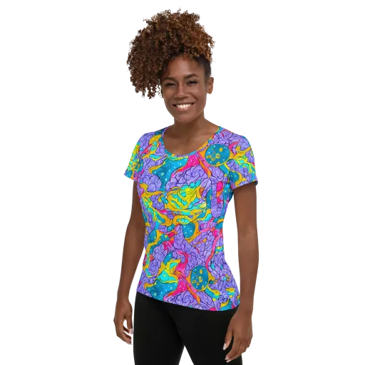 Lavender Lightning on a Women's Athletic T-Shirt