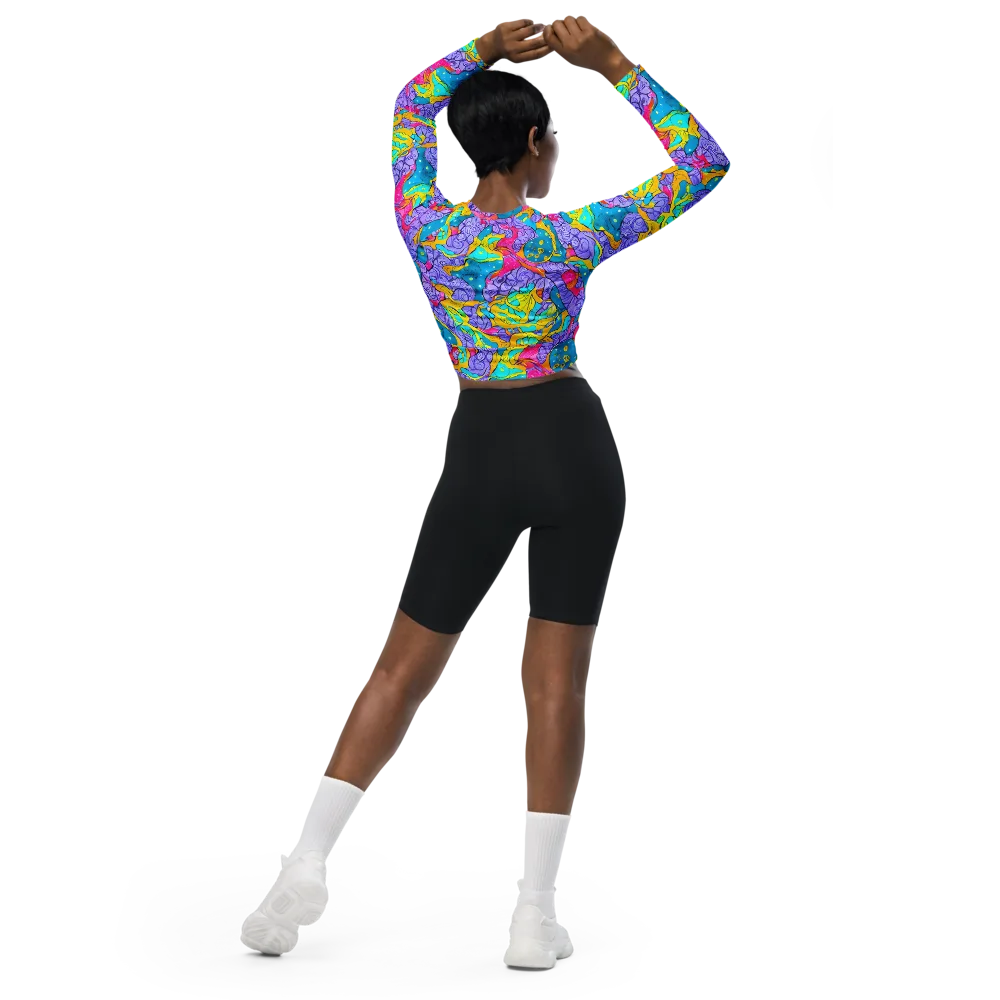 Lavender Lightning on Long Sleeve Crop Top — Back