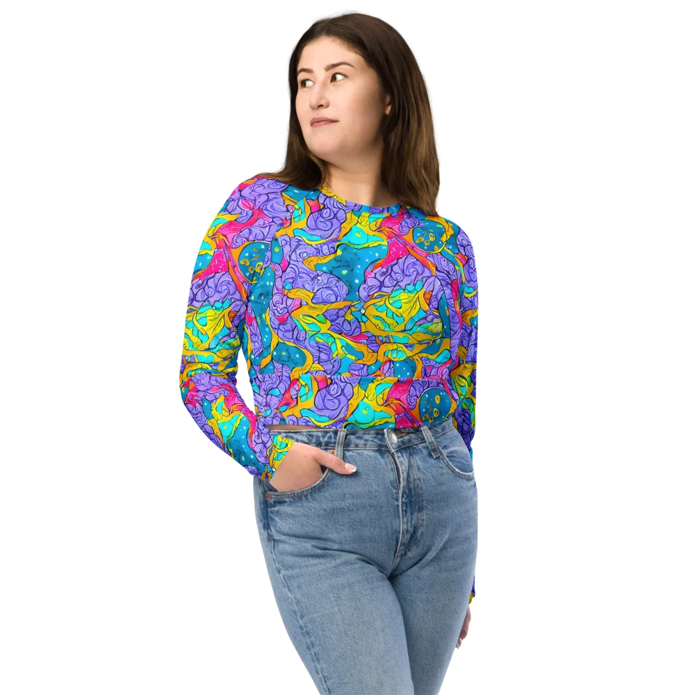 Lavender Lightning on Long Sleeve Crop Top — Front