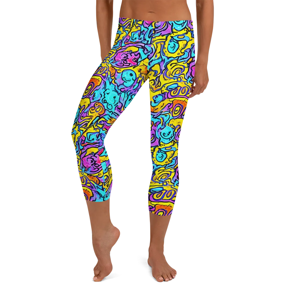Graffiti Current on Capri Leggings — Front
