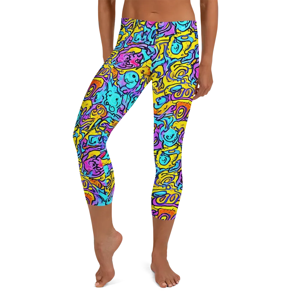 Graffiti Current on Capri Leggings — Front