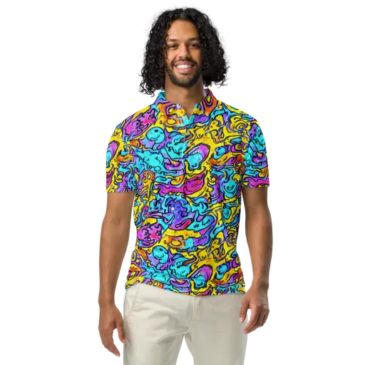 Graffiti Current on a Men's Slim Fit Polo Shirt