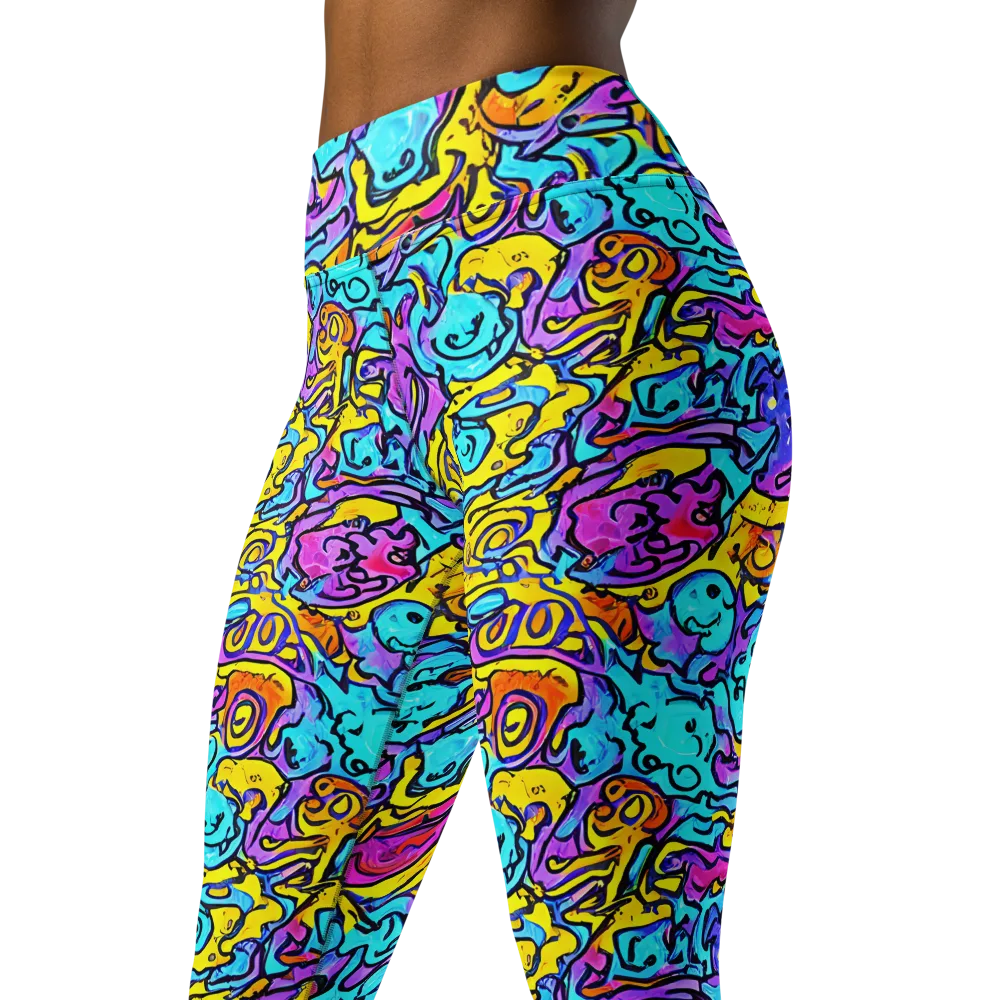 Graffiti Current on Yoga Leggings — Left Front