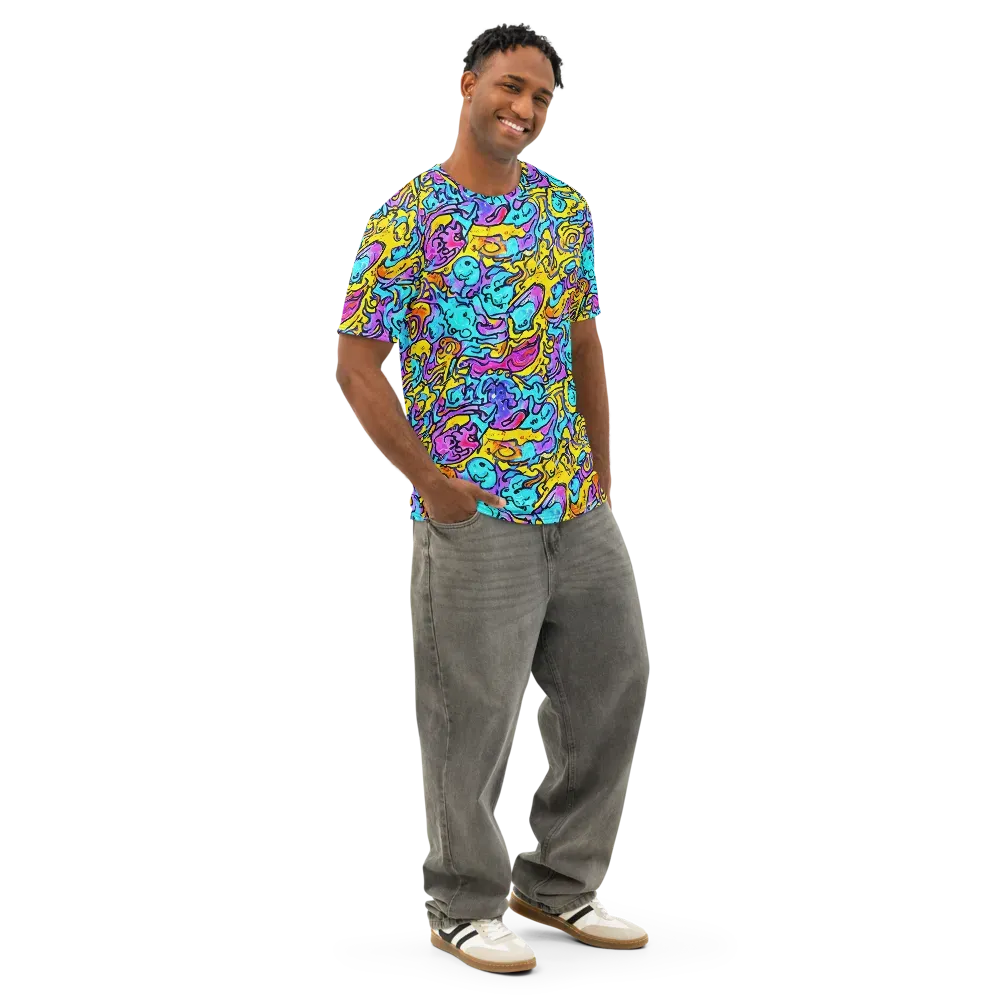 Graffiti Current on Men's Cotton Crew Neck T-Shirt — Right Front