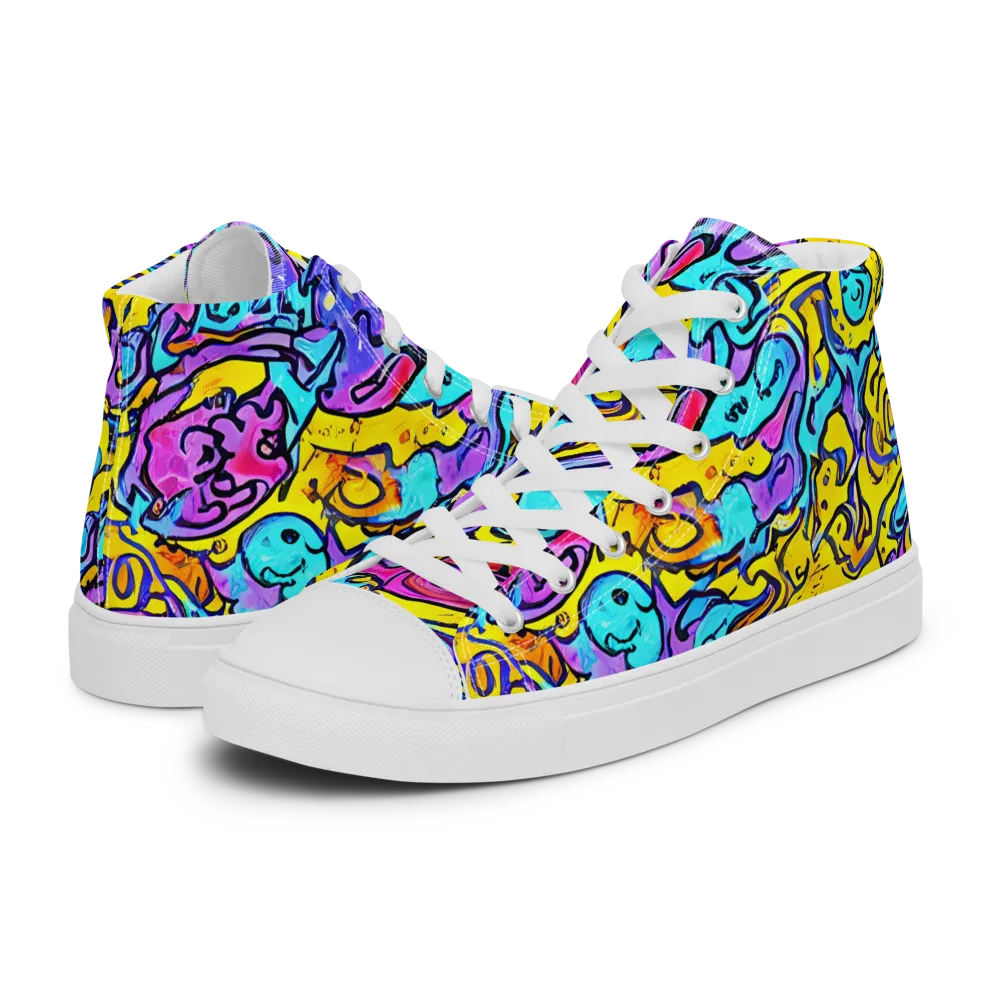Graffiti Current on Men's High Top Canvas Shoes — Left