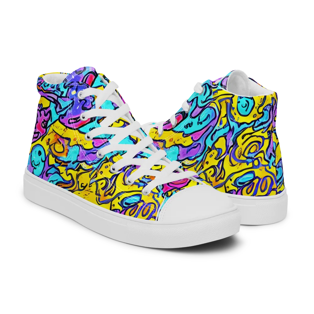 Graffiti Current on Men's High Top Canvas Shoes — Right