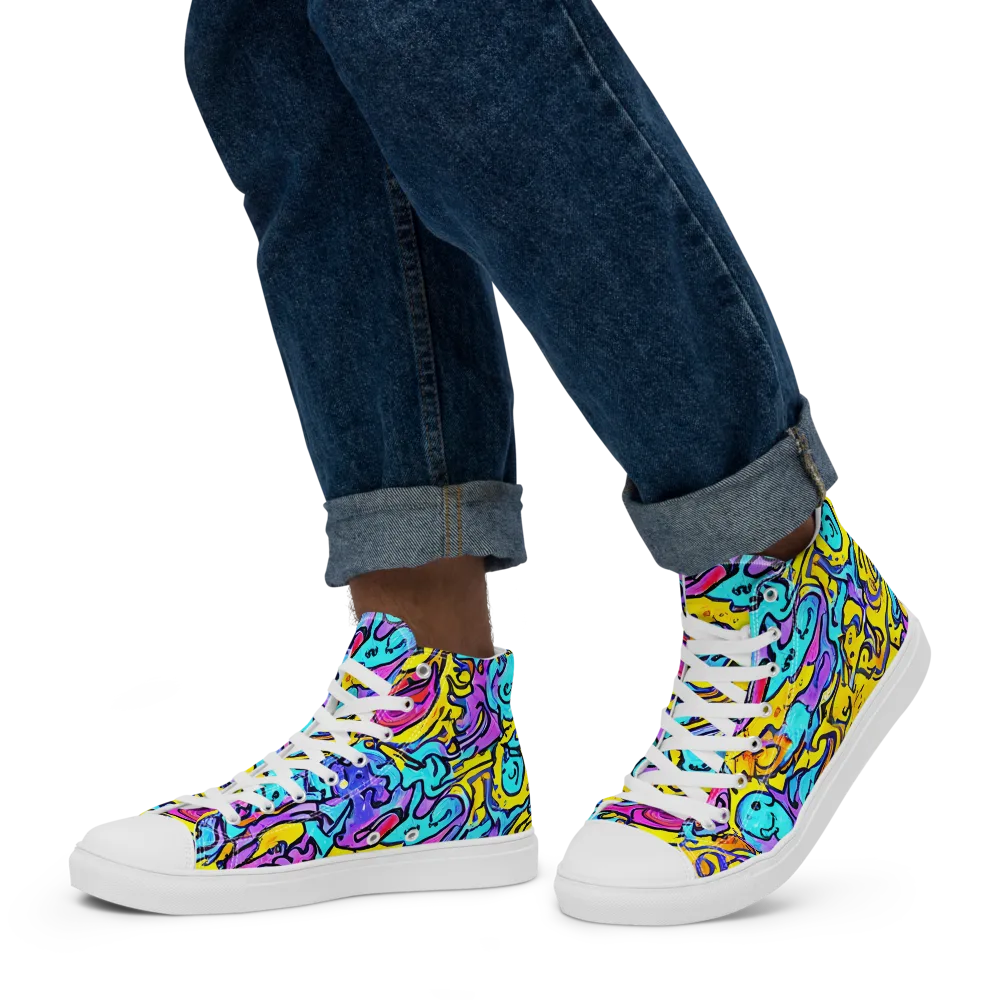 Graffiti Current on Men's High Top Canvas Shoes — Left