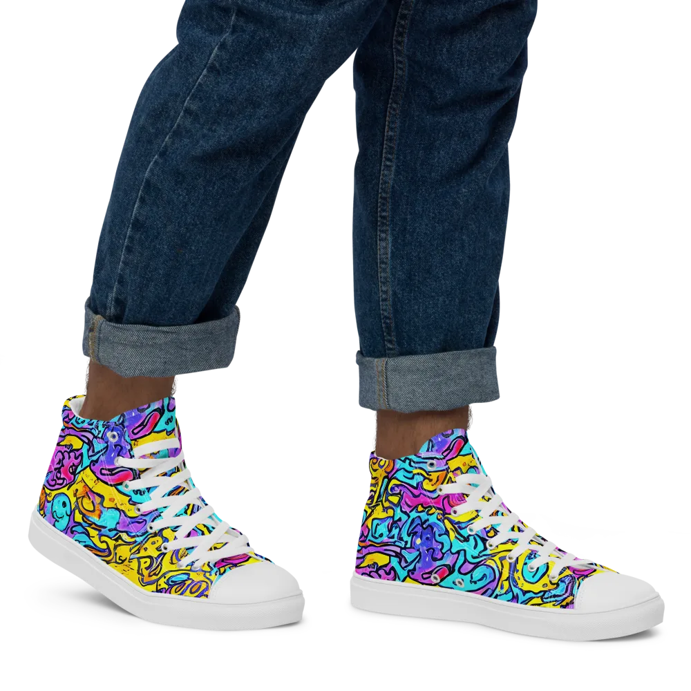 Graffiti Current on Men's High Top Canvas Shoes — Right