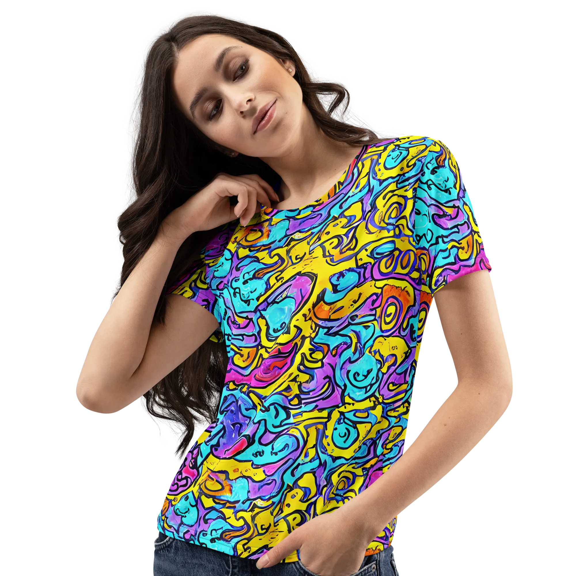 Graffiti Current on Women's Crew Neck T-Shirt — Left Front