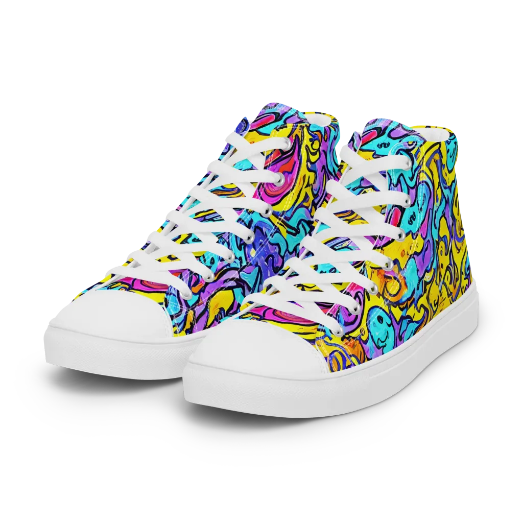 Graffiti Current on Women's High Top Canvas Shoes — Left Front