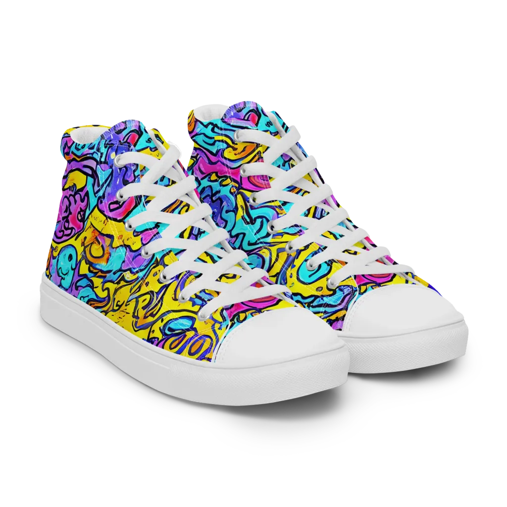 Graffiti Current on Women's High Top Canvas Shoes — Right Front