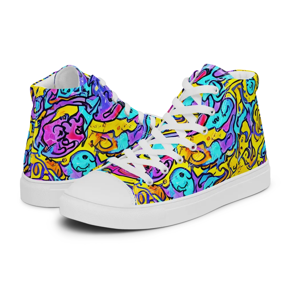 Graffiti Current on Women's High Top Canvas Shoes — Left