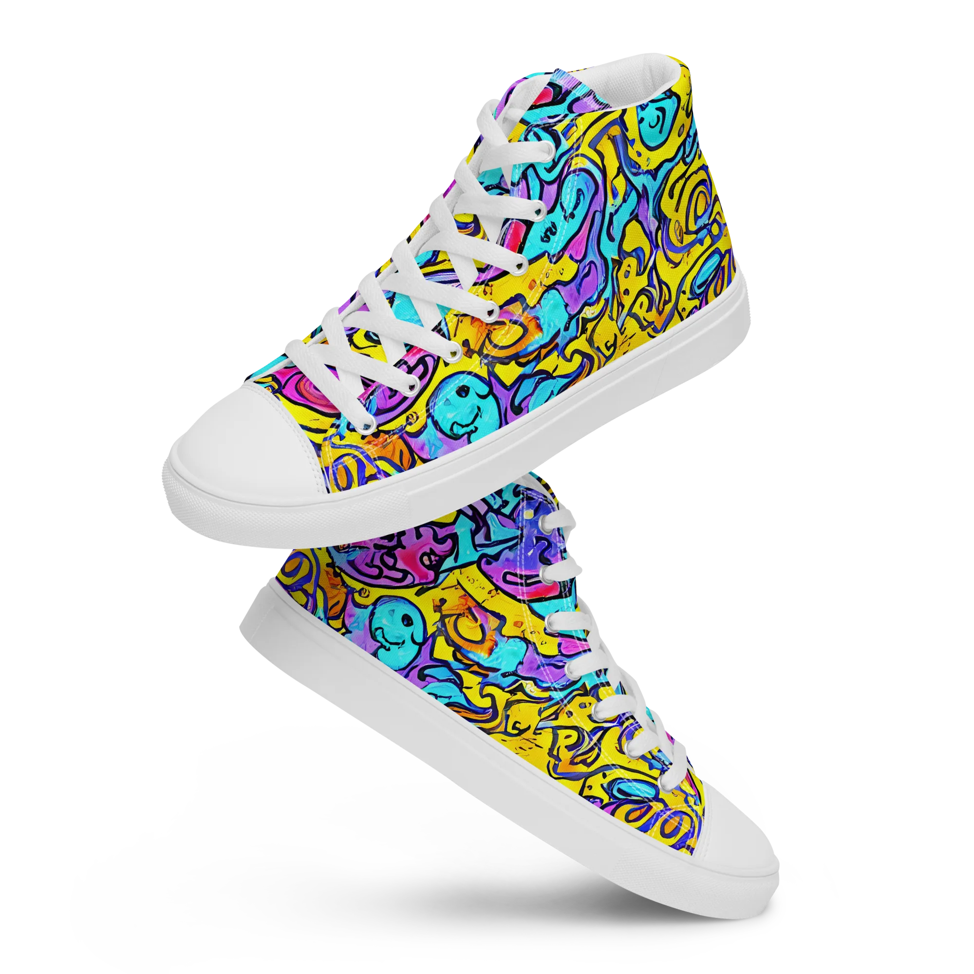 Graffiti Current on Women's High Top Canvas Shoes — Front