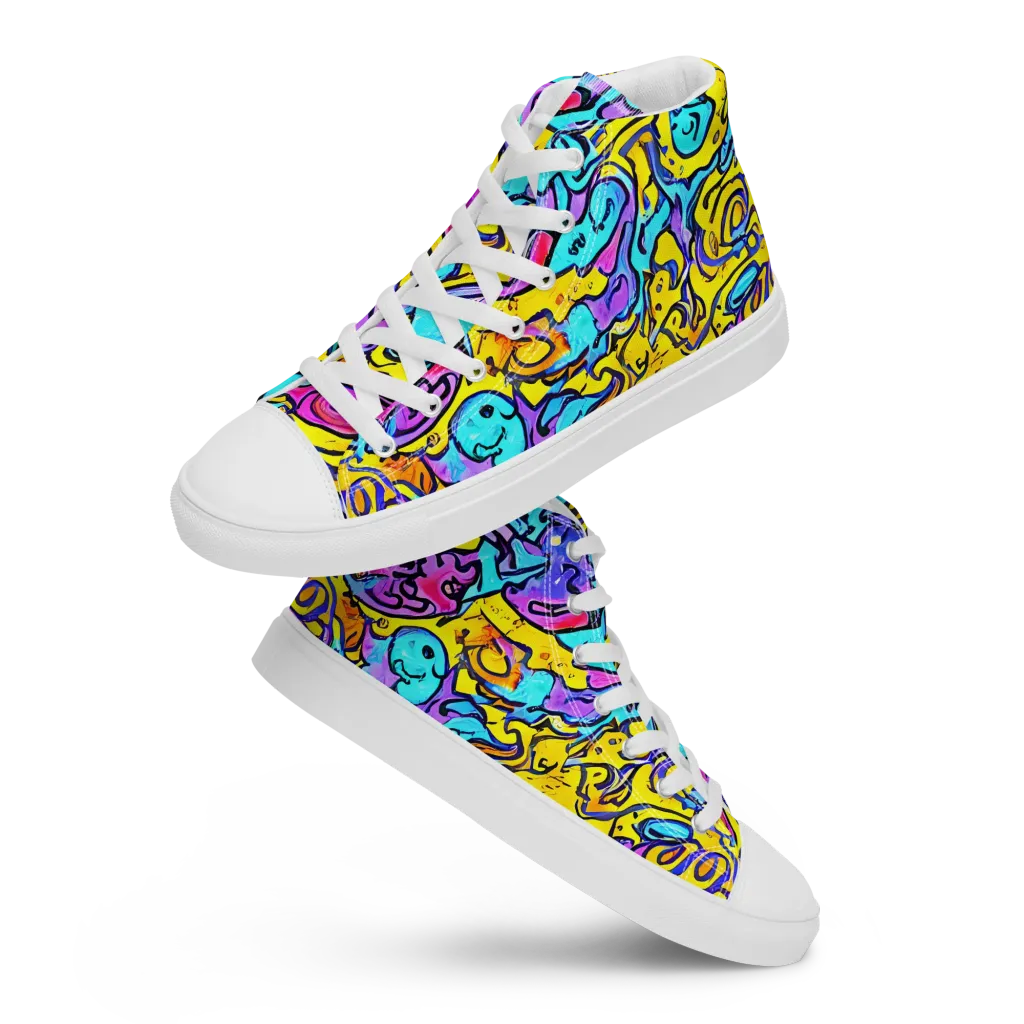 Graffiti Current on Women's High Top Canvas Shoes — Front