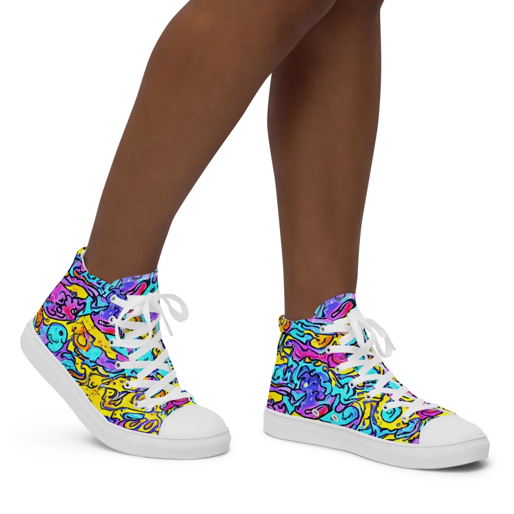 Graffiti Current on Women's High Top Canvas Shoes — Right