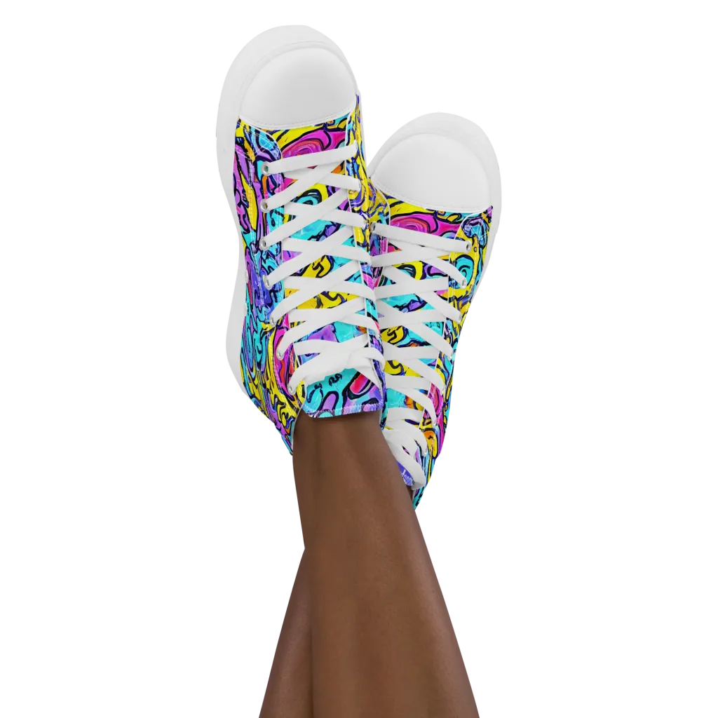 Graffiti Current on Women's High Top Canvas Shoes — Front
