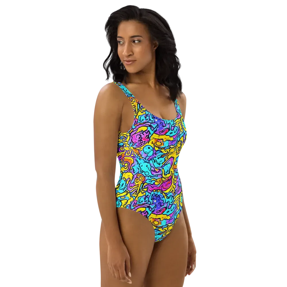 Graffiti Current on One-Piece Swimsuit — Right