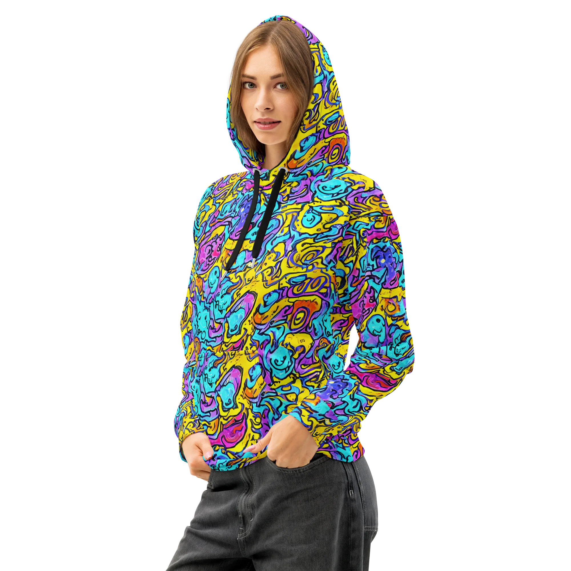 Graffiti Current on Cotton Hoodie — Left Front