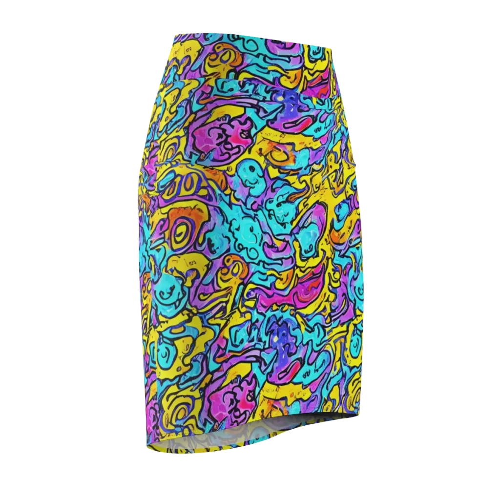 Graffiti Current on Pencil Skirt — Front Side