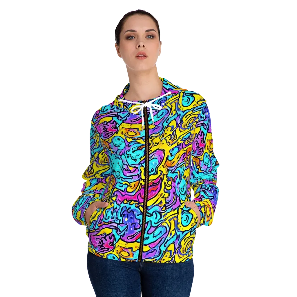 Graffiti Current on Women's Full-Zip Hoodie — Front On Person