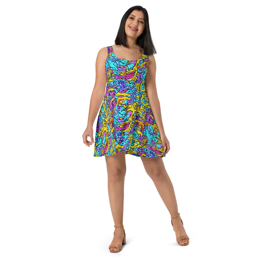 Graffiti Current on Skater Dress — Front