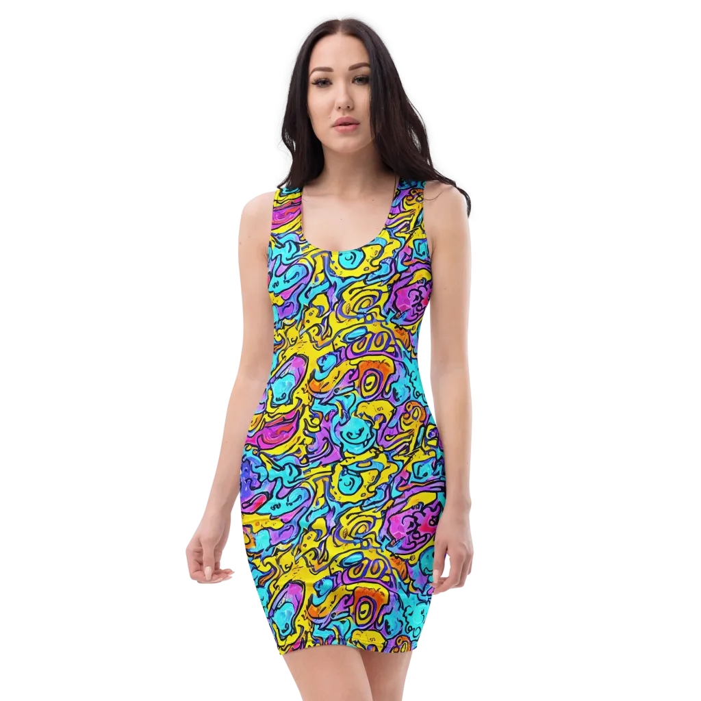 Graffiti Current on Bodycon Dress — Front