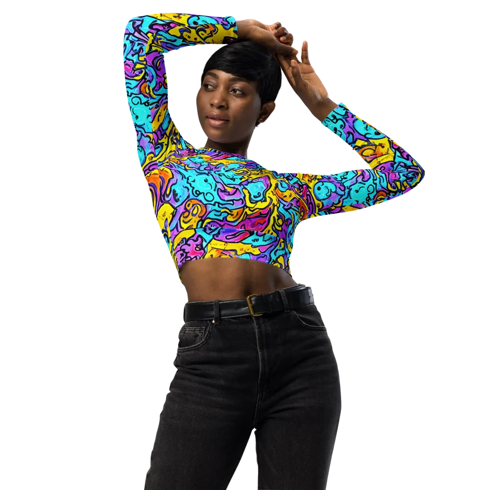 Graffiti Current on Long Sleeve Crop Top — Front