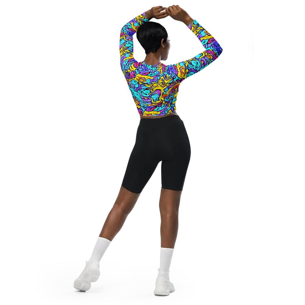 Graffiti Current on Long Sleeve Crop Top — Back