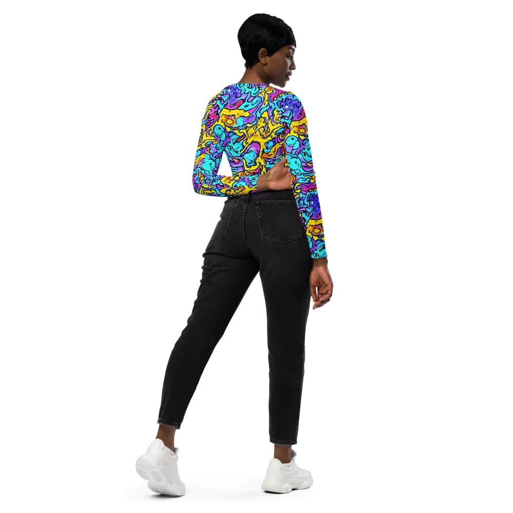 Graffiti Current on Long Sleeve Crop Top — Right Back