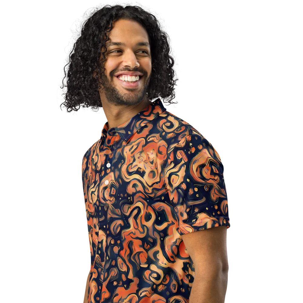Tangerine Abyss on Men's Slim Fit Polo Shirt — Left Front