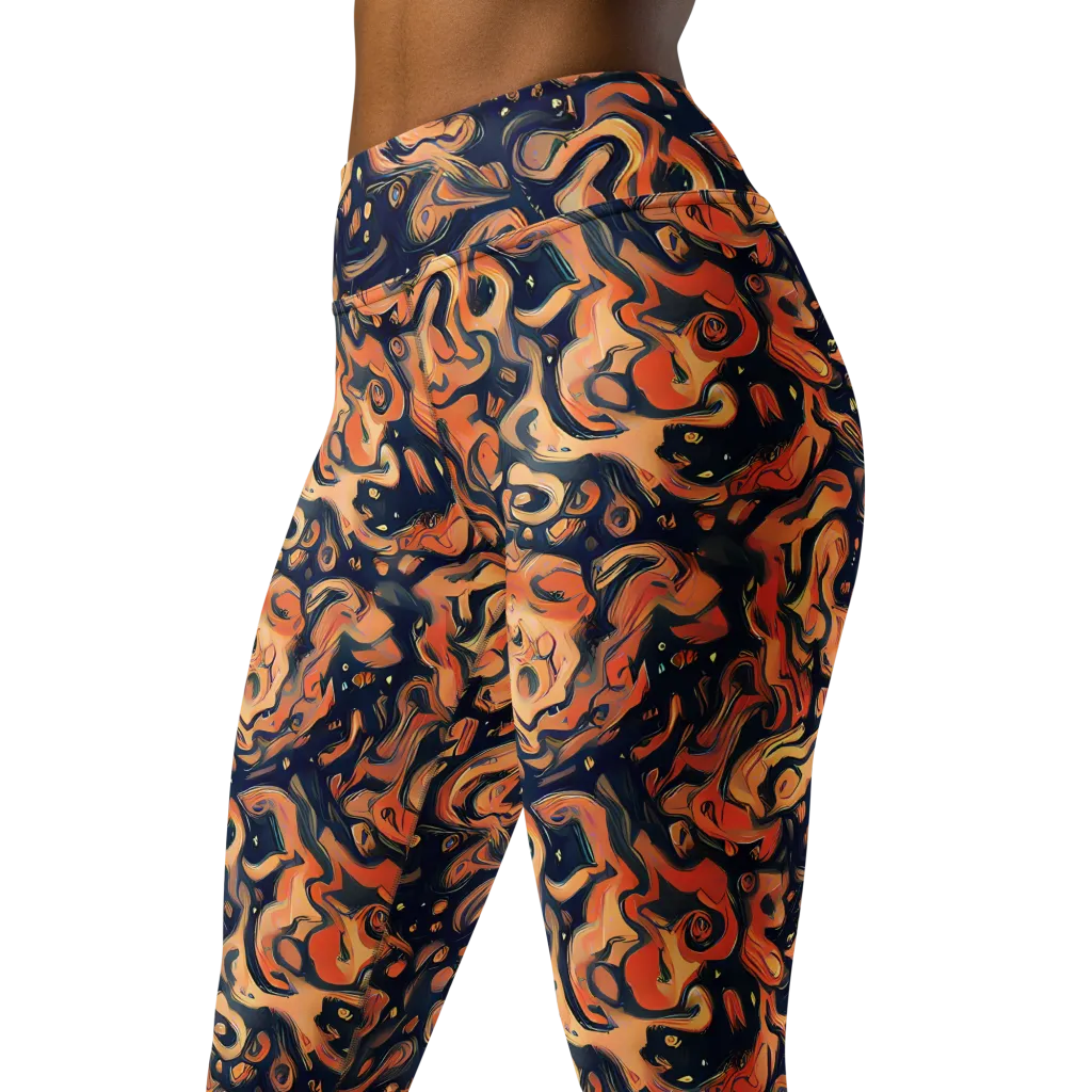 Tangerine Abyss on Yoga Leggings — Left Front