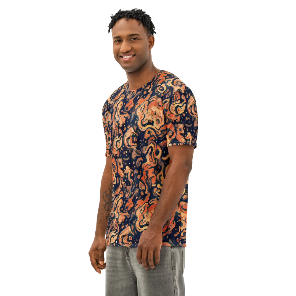 Tangerine Abyss on Men's Cotton Crew Neck T-Shirt — Left Front